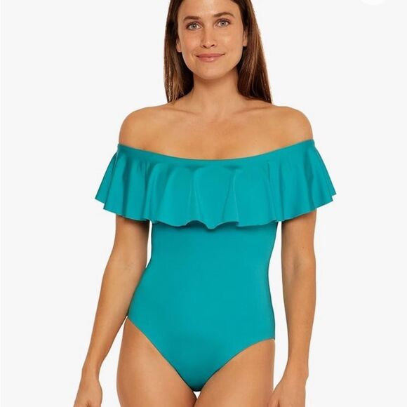 Trina Turk  Monaco Ruffled One Piece Bandeau Swimsuit-Off Shoulder size 6 - Picture 1 of 8